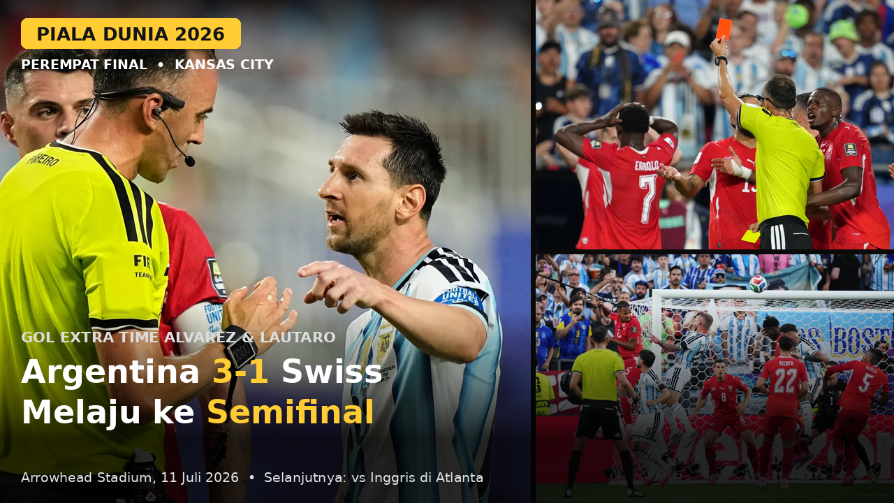 Argentina Kalahkan Swiss 3-1, Gol Spektakuler Julian Alvarez Bawa La Albiceleste ke Semifinal Piala Dunia 2026
